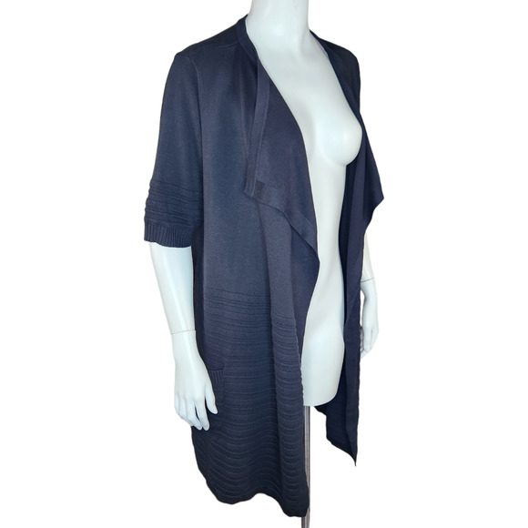 Isaac MIzrahi Live! Cascade-Front Sweater Cardigan Short Sleeve Black Small NWOT - Picture 11 of 14